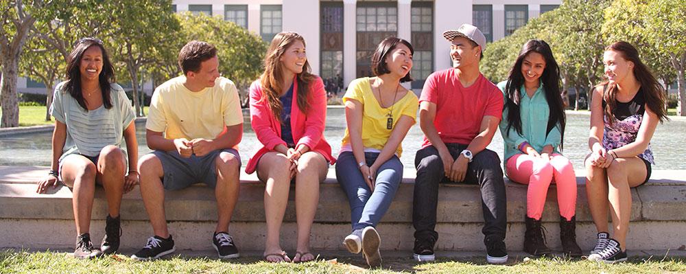 学生s at mirror pools at Pasadena City College photo